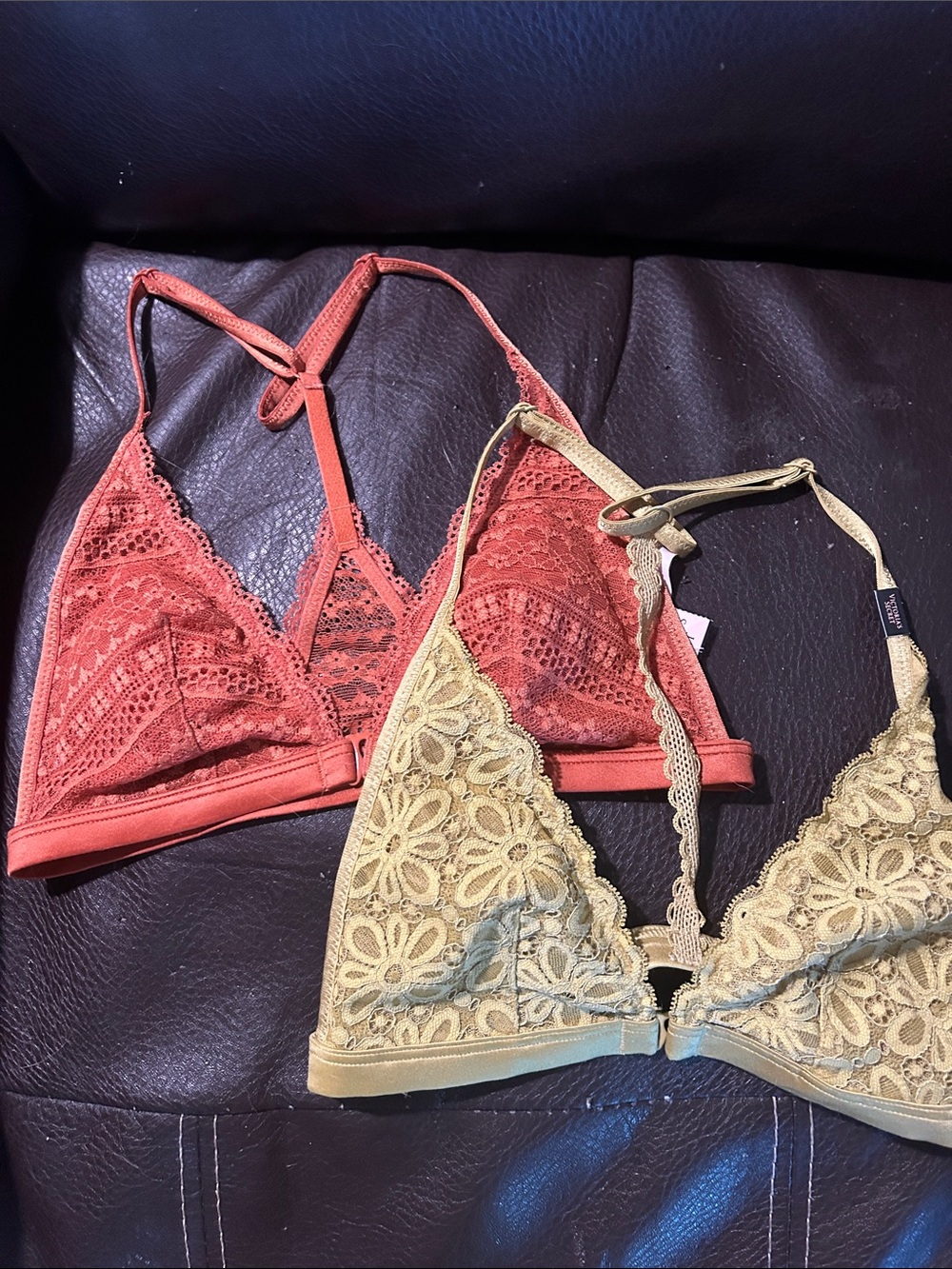 Victoria's Secret Lace Triangle Bralette Duo - Rust & Light Olive